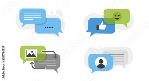 Chat Bubbles With Icons For Communication And Social Media.