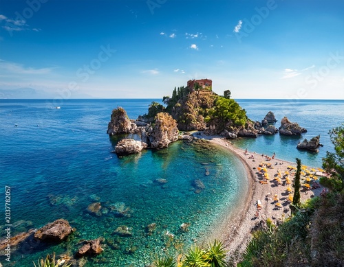 isola bella a tiny island close to taormina linked by a narrow path to the azure beach