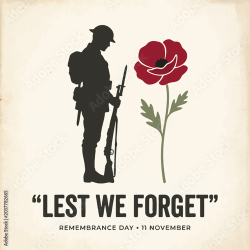 Tableau sur toile Lest we forget remembrance day soldier and poppy vector
