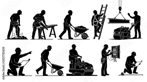 Silhouette illustrations of construction workers.