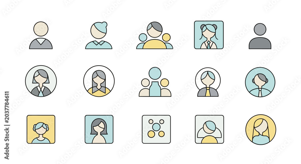 Fototapeta premium Collection of diverse user profile icons in a grid layout.