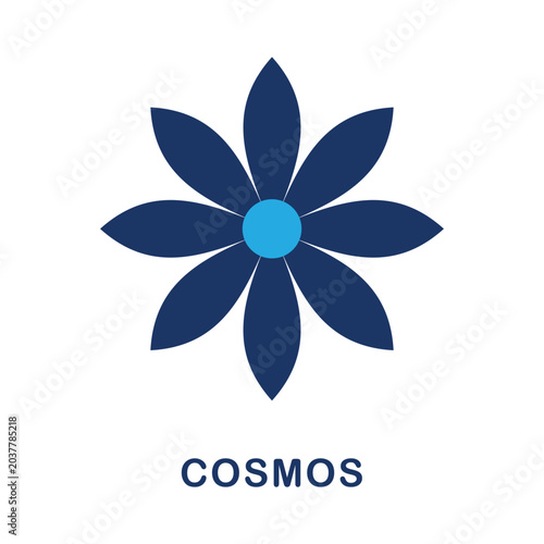 Minimalist flat blue cosmos flower icon vector graphic design element for web usage.