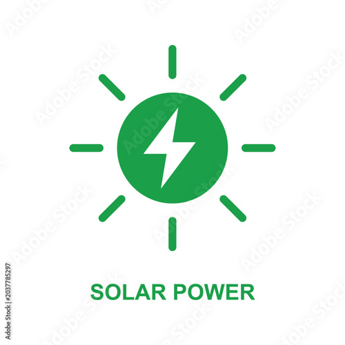 Solar power icon vector design, renewable energy symbol, clean power electricity generation concept.