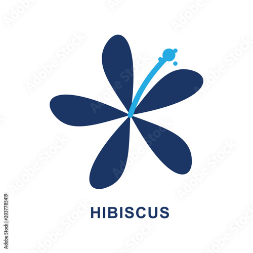 Stylized blue hibiscus flower icon vector illustration flat graphic design element.