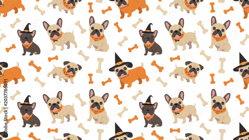 Obraz premium Cute cartoon dogs sitting and standing in playful pattern Vector