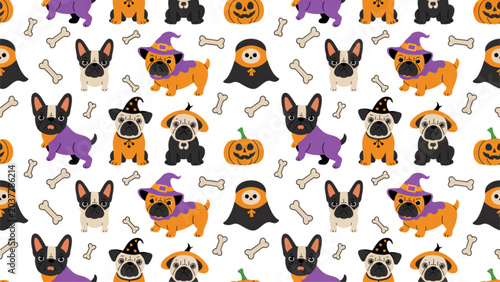 Colorful collection of cartoon cats and dogs with hearts and stars in a playful pattern Vector