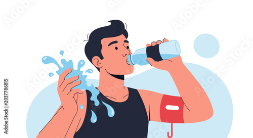 Active Man Drinking Water After Exercise, Hydration Concept