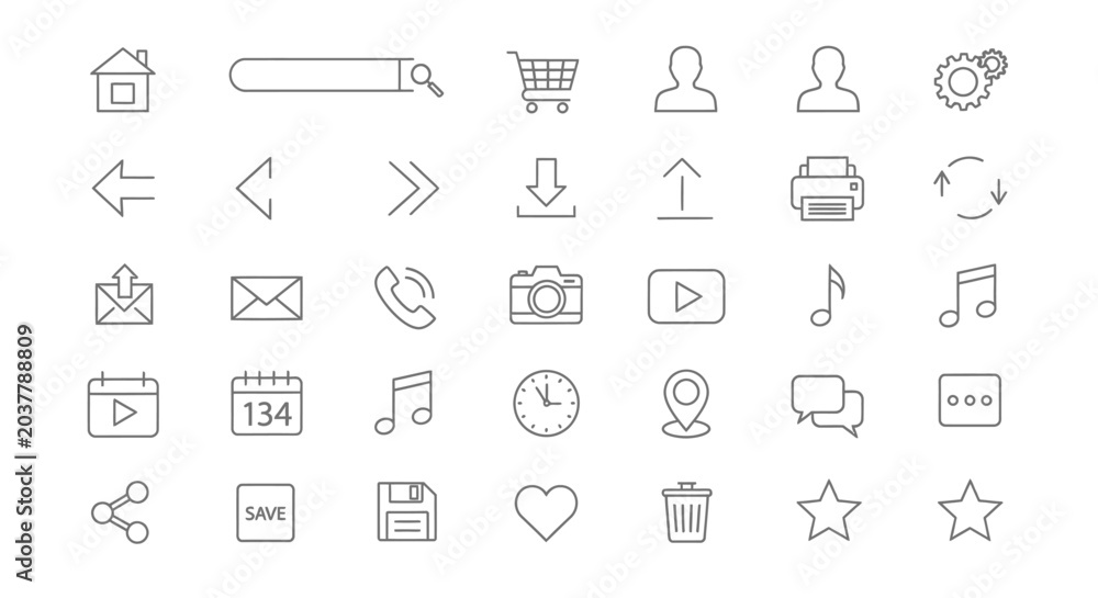 Fototapeta premium Collection of hand-drawn outline icons for web and mobile applications.