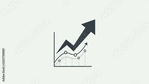 Business Growth Chart with Upward Arrow and Data Lines on White Background