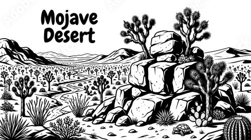 Foto Joshua trees in the Mojave Desert black and white vector representing iconic Ame