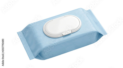 blue wet wipes package with white lid