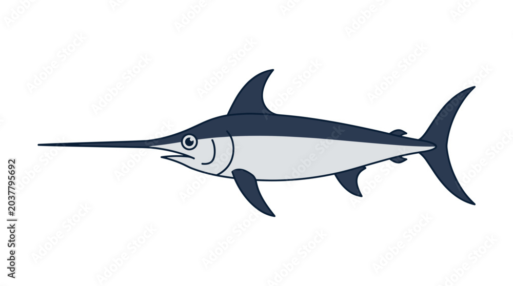 Obraz premium Swordfish illustration with long bill and fins PNG Isolated on transparent background