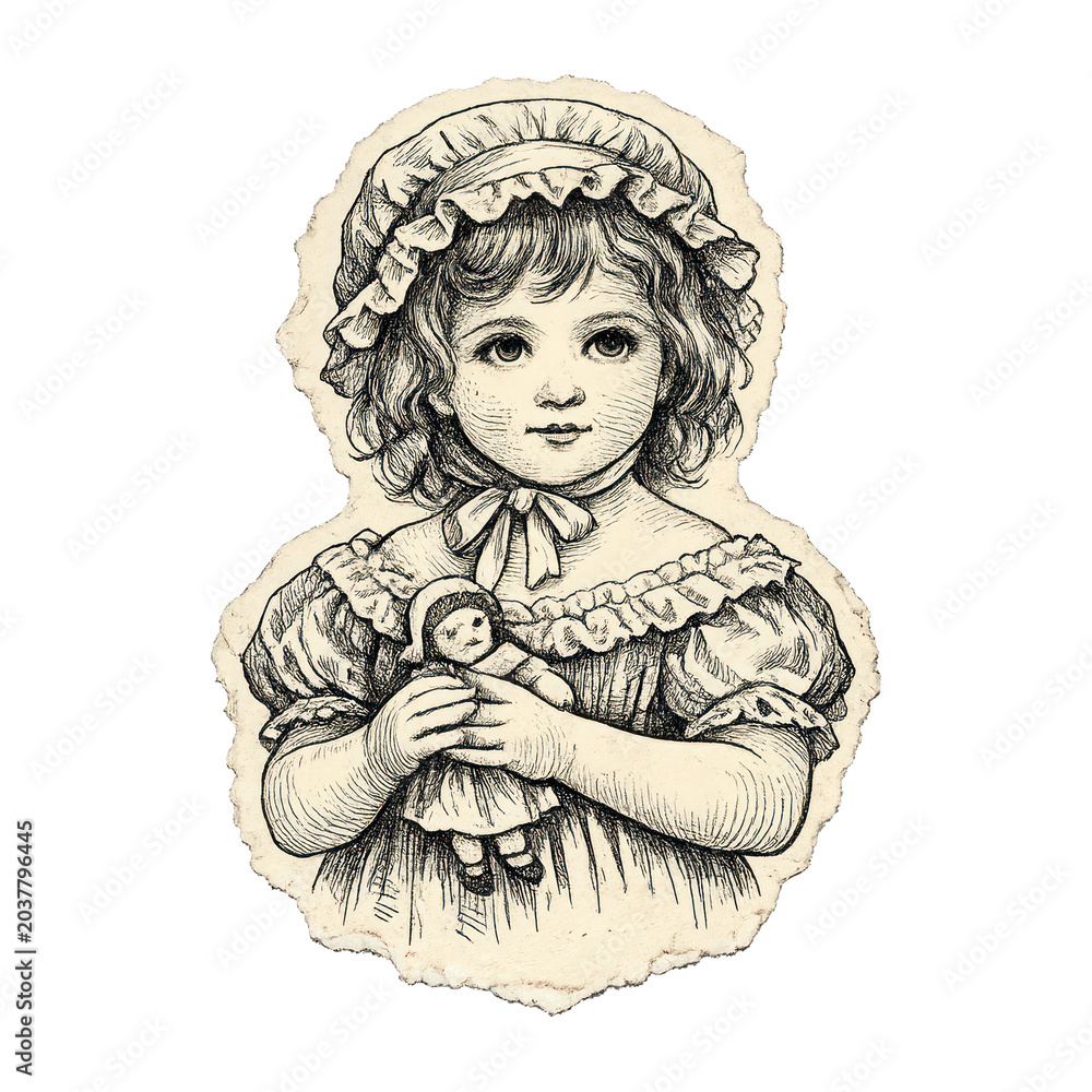 Fototapeta premium PNG Vintage child holding doll.