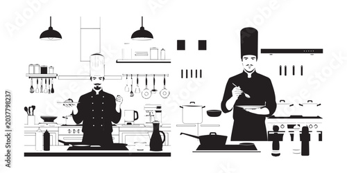 Foto Two chefs cooking in modern kitchen