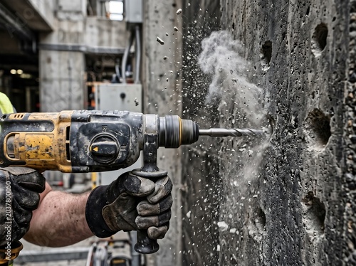 Man drilling into a concrete wall with a power drill