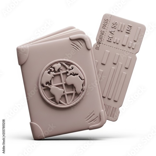 3d illustration of a travel passport and boarding pass ticket isolated on white background