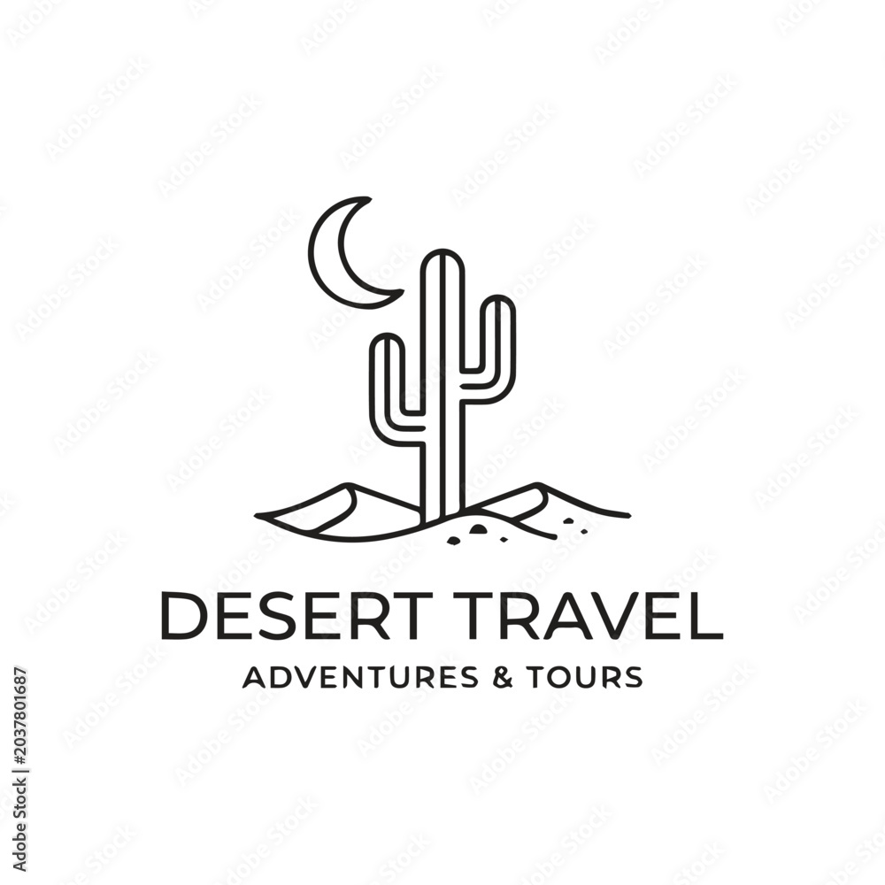Obraz premium Desert travel adventures and tours minimalist logo with adventure, landscape