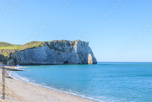 Scenic View of the White Chalk Cliffs and Natural Arch of Étretat in Normandy, France