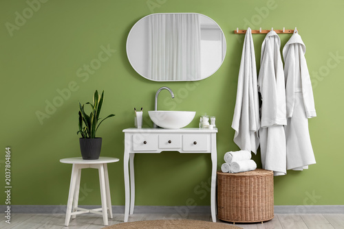 Interior of bathroom with s...