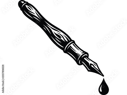 Ink pen writing tool drawing vector with ink droplet