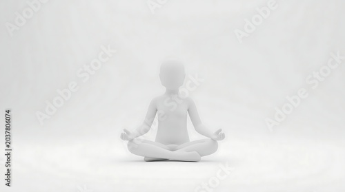 Serene White Meditating Figure in Lotus Position on a Plain White Background.