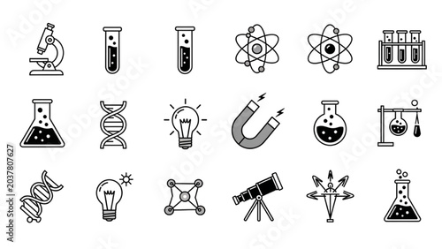 Obraz na płótnie Vector Icon Sheet of Various Science Laboratory Equipment and Symbols