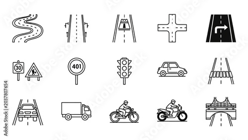 Bild auf Leinwand Vector Icon Sheet of Various Road Signs and Transportation Symbols
