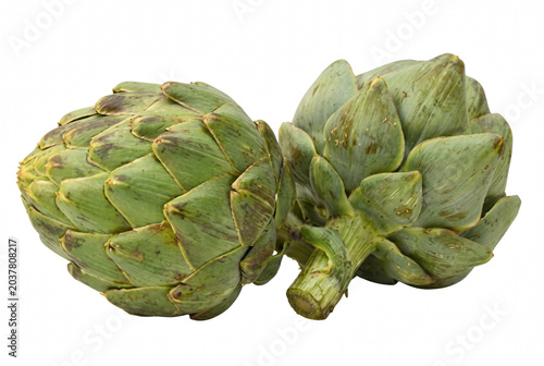 Fotografía Pair of Fresh Whole Green Artichokes