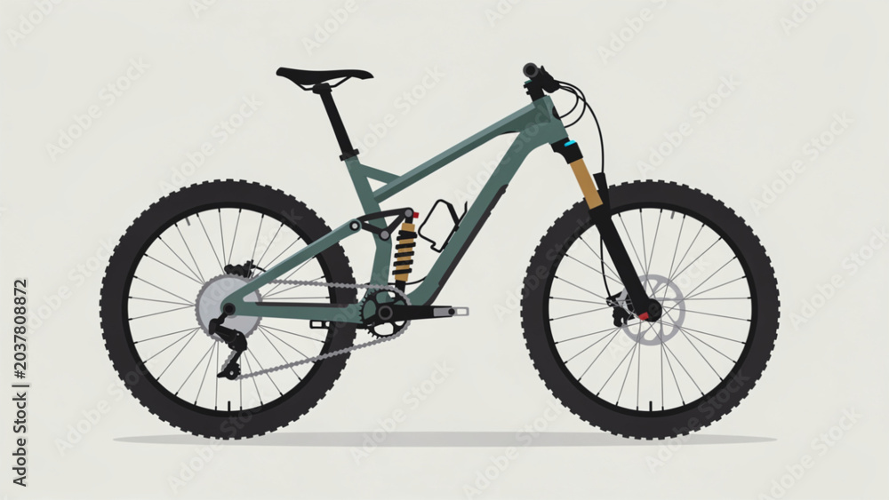 Fototapeta premium Mountain bike with suspension system in green color on rugged trail for outdoor recreation