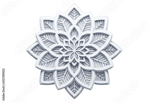 Layered Papercut White Mandala Flower Design 3D Element
