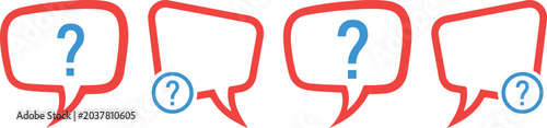 Red speech bubbles with blue question marks vector set isolated on transparent background
