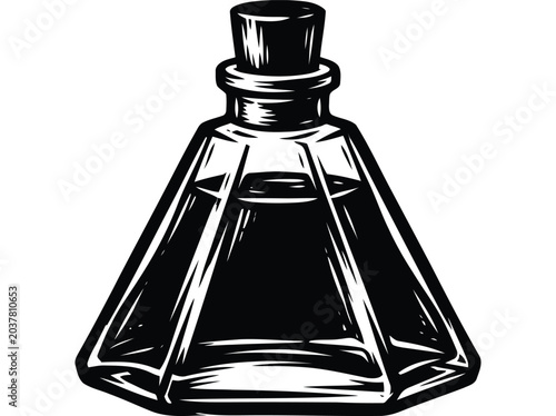 Vintage laboratory glass beaker with black ink style