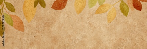Autumn Leaves Border On Textured Golden Background