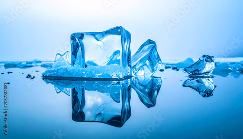 Ice cubes on a reflective surface