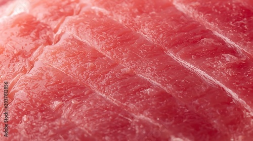 Close-up view of fresh raw tuna meat, showing texture and color details.