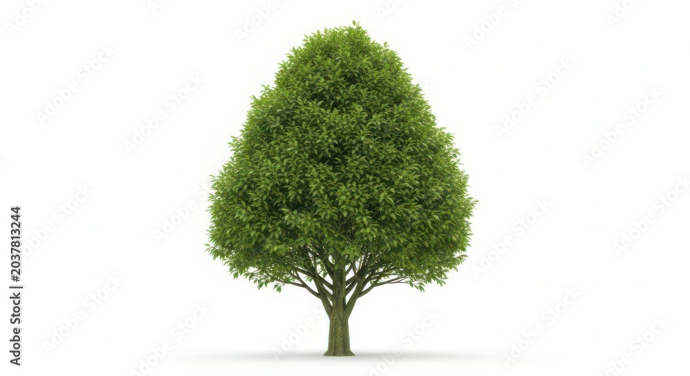 Naklejka premium Large green leafy tree with thick trunk standing alone