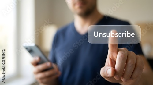 Man unsubscribing from service on phone