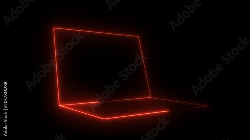Abstract Neon Glowing Laptop Frames on Dark Background