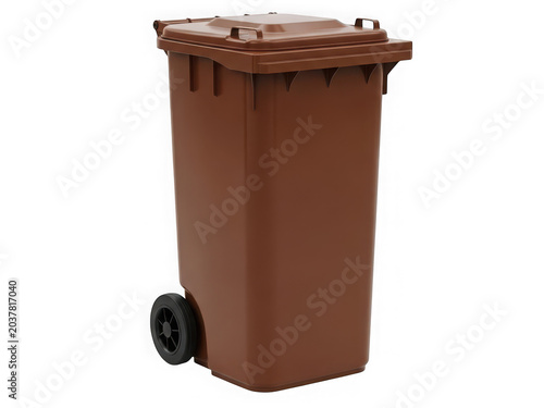 Brown outdoor trash bin on ground isolated on transparent background