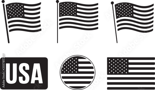 American flag waving and usa logo variations