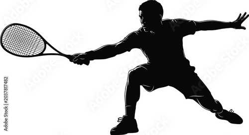 Tableau sur toile Dynamic tennis player silhouette in action pose with racket, capturing athletic
