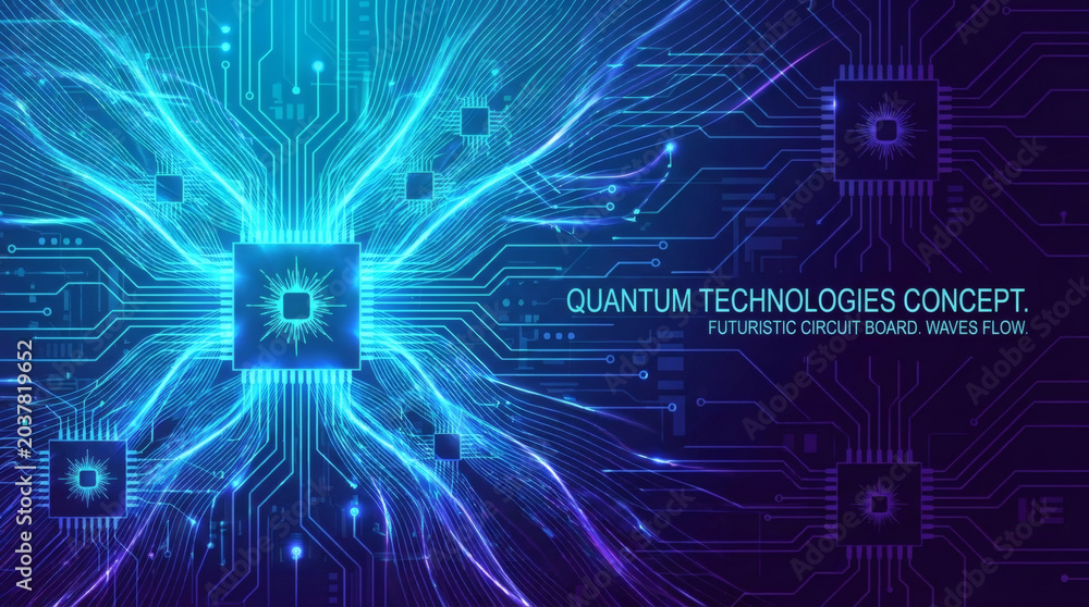 Fototapeta premium Futuristic Quantum Technology Circuit Board Design For Modern Innovations And Ideas