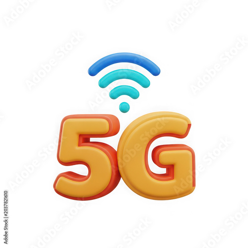 5G wireless network technology icon with signal waves isolated on transparent background