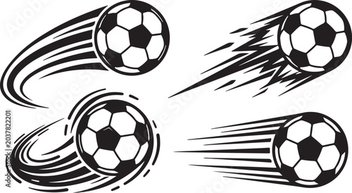 Bild auf Leinwand Four soccer balls flying fast in motion