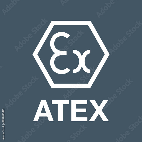 ATEX Certification Logo Single Ex Symbol Hexagon Blue Grey Background Vector