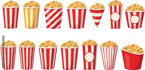Schilderij op canvas Popcorn bucket collection isolated vector illustration for cinema snack movie th