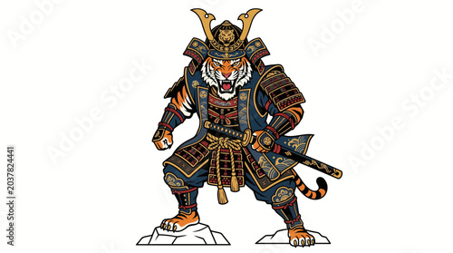 Tiger Samurai Warrior in Traditional Armor