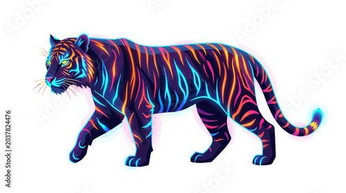 Vibrant Neon Tiger Illustration on White Background