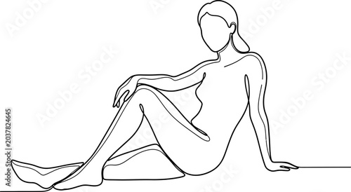 Foto Minimalist line art drawing of a woman sitting on the floor, elegant pose, simpl