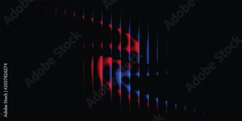 Foto Abstract dark background with glowing blue and red digital waveform divided into sharp vertical lines